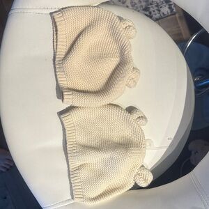 GAP Cream Baby Knit Beanie with Ear Buns - bundle